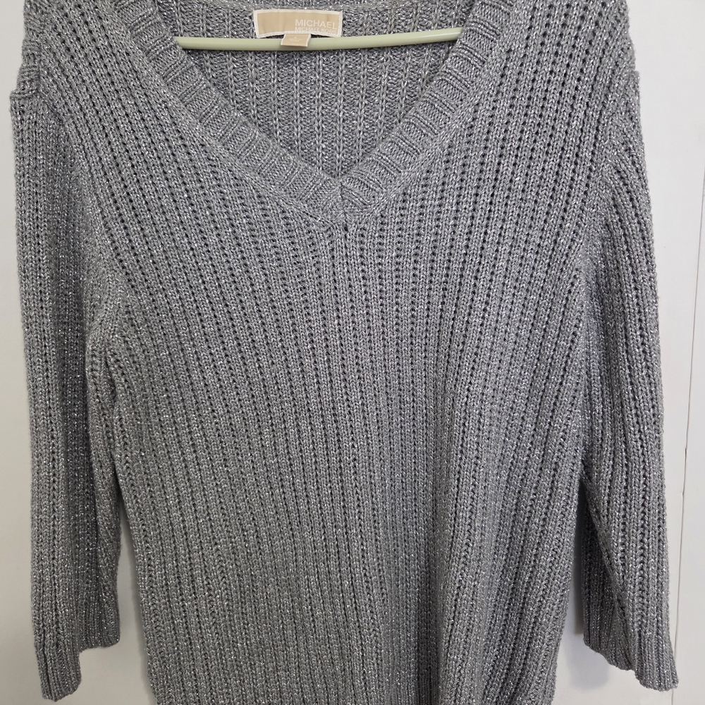 Michael Kors Metallic Gray Knit Top